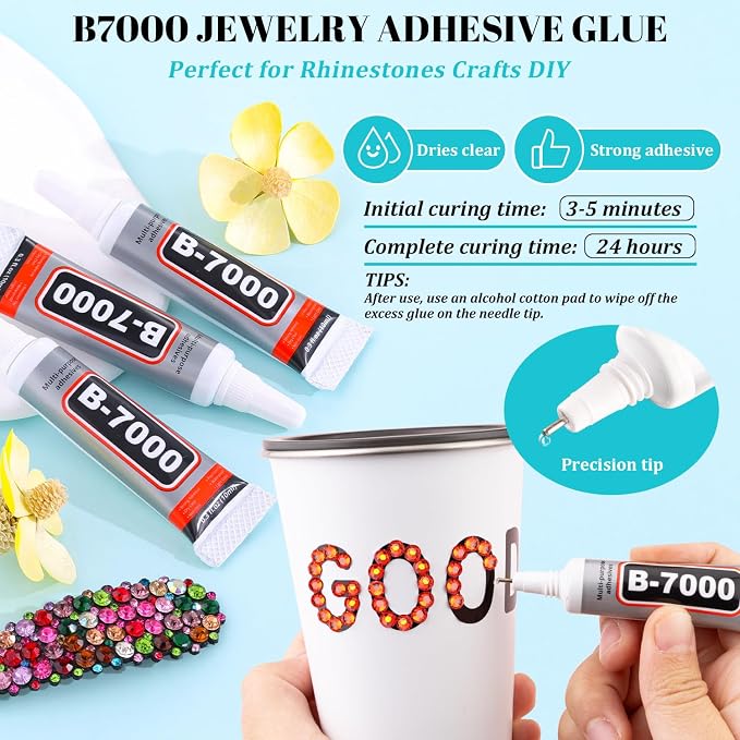 12100Pcs Resin Rhinestones for Crafting with 3Pcs 10ml B7000 Jewelry Glue, 2 Boxes Flatback Crystals Diamond (Red Zircon) for Bedazzling Crafts DIY Nail Art，Non Hotfix Gems for Clothing Shoes