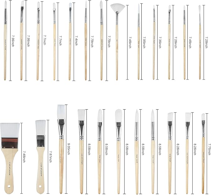 Paint Brushes Set of 24 Pieces with Canvas Brush Case | Wooden Handles, 24 Different Types of Brushes, Nylon Hair, Professional, Oil, Acrylic and Watercolor Painting