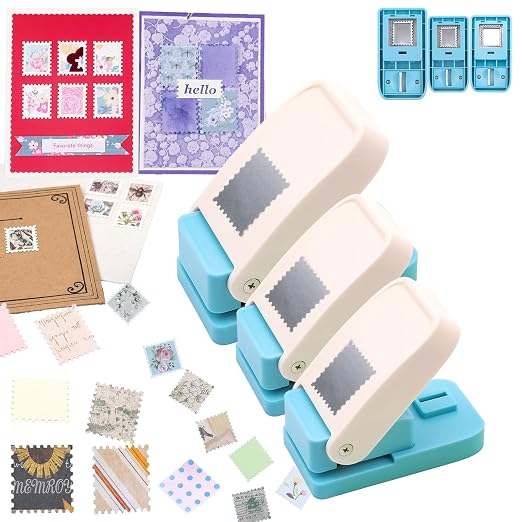BAOFALI 3Pcs /Set Stamp Puncher Stamp Punch 1x0.8 &1 &1.25x1.5inch Postage Stamp Punch |Stamp Hole Puncher| Action Paper Punches for Crafting Scrapbooking DIY Scrapbooking Journaling Card Making