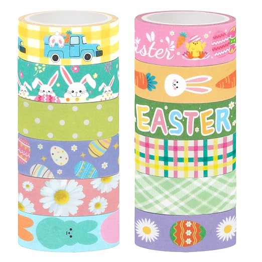 SANNIX 12 Rolls Easter Washi Tape 15mm Wide Rabbit Eggs Carrot Spring