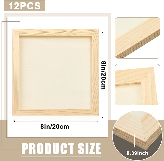 Kathfly 12 Pcs 8 x 8 Inch Wood Panels for Painting,Unfinished Boards