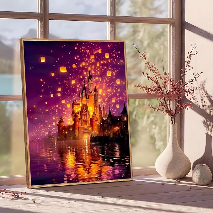 Magical Castle Paint by Numbers Kit for Adults Framed Canvas Frameworkless | Easy Adult Paint by Number Kits on Canvas DIY Magical Castle Painting for Beginners Art by Numbers for Home Wall Decor Gift