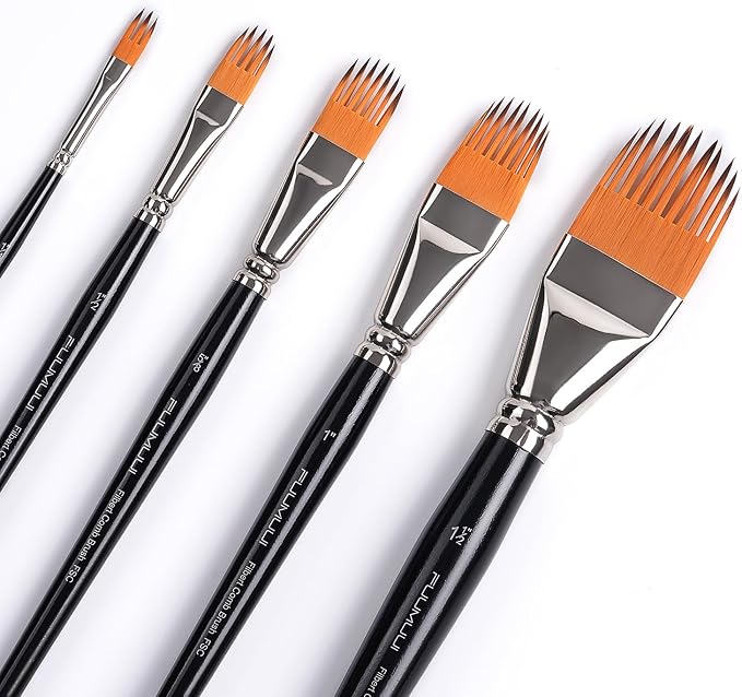 Fuumuui 5-PC Grainer Brush Set for Wood Grain, Fur & Grass Textures Professional Filbert Paint Brush Comb for Acrylic, Watercolor, Oil Painting Artist & Beginner Friendly