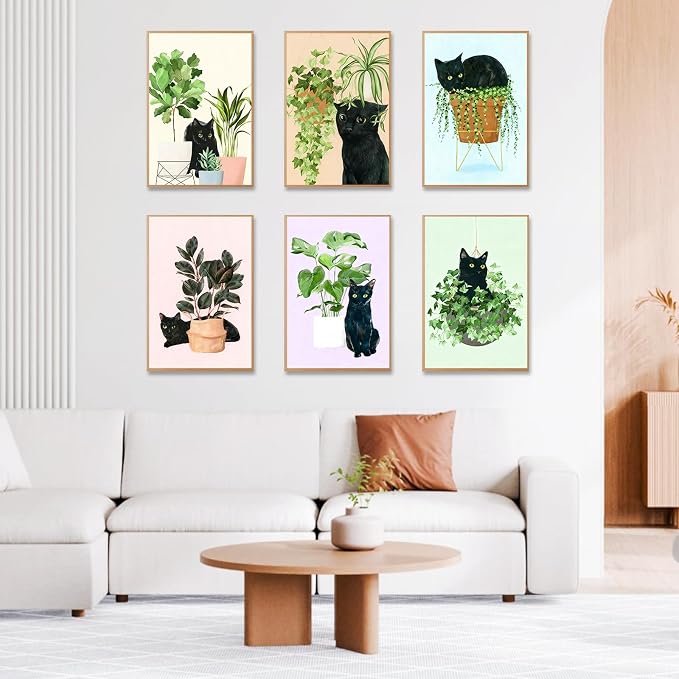 6 Pack Paint by Numbers Kit for Adults & Beginners, Black Cat & Green Plant | Paint by Number Kits on Canvas without Frame, 8x12 Inch, DIY Painting Kit for Home Wall Decor, Gifts for Women & Men