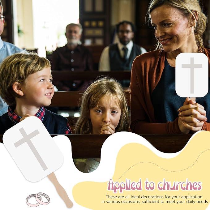 Taobary 75 Pieces DIY Paper Church Fans Handle Wooden Sticks for Wedding | Handheld Blank White Cardstock Craft Fans, Wavy Edge Design, Includes Tape for Events,Celebration,Decoration