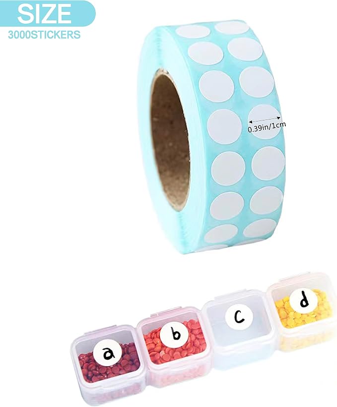 3000 Pieces Diamond Painting Storage Containers White Labels, Diamond Painting Bead Kits for Name Number, Self-Adhesiven Blank Writable Small Art Stickers for Office DIY (Round)