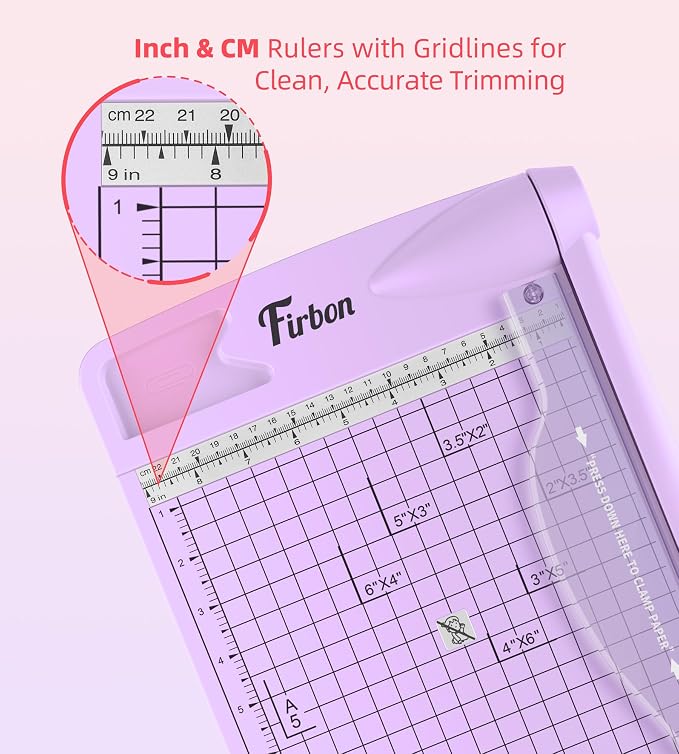 Firbon 12 Inch Guillotine Paper Cutter, Heavy Duty Paper Trimmer, Purple | 12-Sheet Capacity | Dual Scales | Paper, Cardstock & Photo Trimming | Scrapbooking Crafts | Office, Home & Studio Use