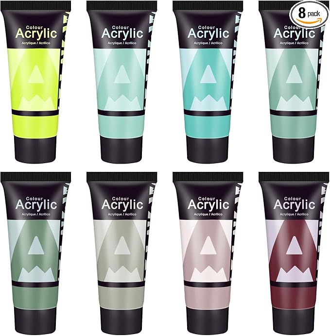 AUREUO Green Acrylic Paint Set - 8 Colors x 0.71 Fl Oz / 21ml Tubes
