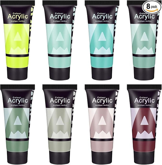 AUREUO Green Acrylic Paint Set - 8 Colors x 0.71 Fl Oz / 21ml Tubes