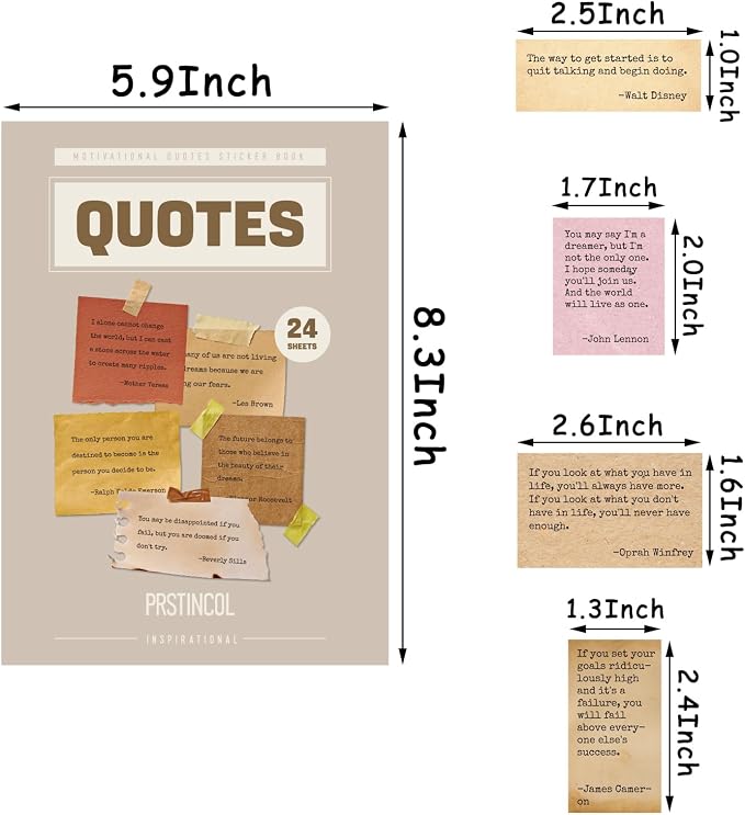 Prstincol 24 Sheets Vintage Motivational Quote Stickers Pad wtih Tweezer,246 Pcs Inspirational Typewriter Font Quotes Pad,Word Stickers for Scrapbook Junk Journal Bullet Journal DIY Craft Card Making