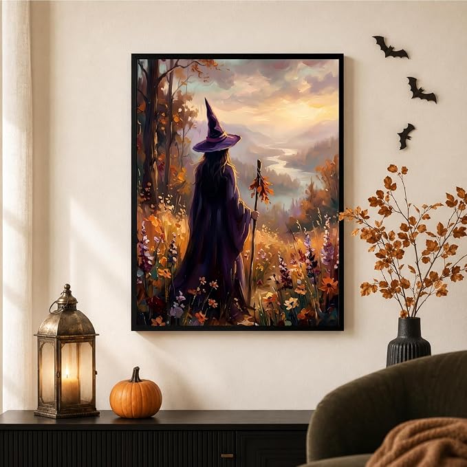 Mandun Halloween Witch Paint by Numbers Kit for Adults, 16x20 inch | DIY Painting Kits Crafts for Adults, Relieve Stress, Frame Canvas, Wooden Easel, Gift Box, Home Wall Decor