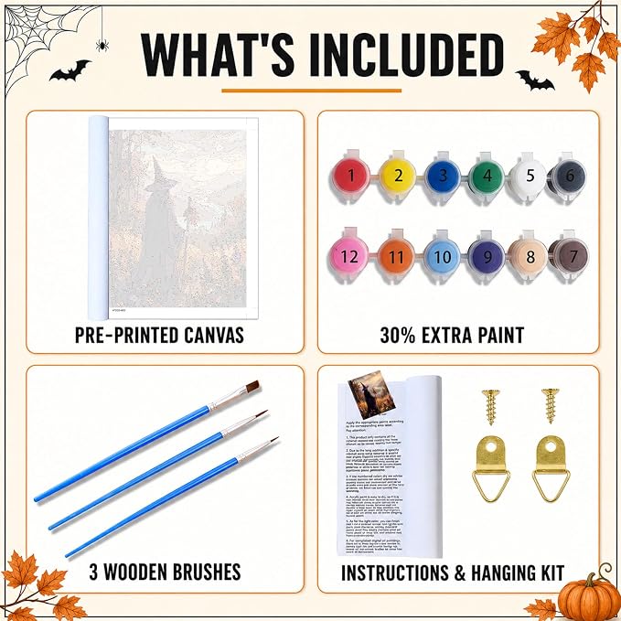 Mandun Halloween Witch Paint by Numbers Kit for Adults, 16x20 inch | DIY Painting Kits Crafts for Adults, Relieve Stress, Frame Canvas, Wooden Easel, Gift Box, Home Wall Decor