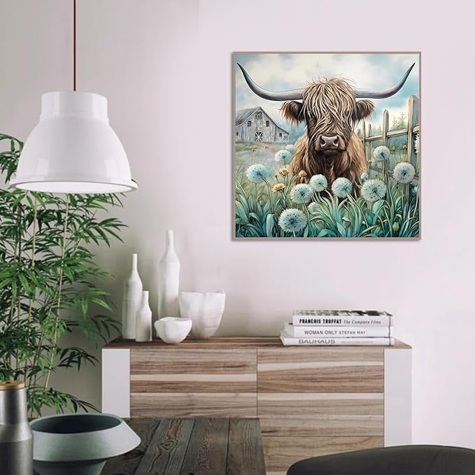 Diamond Art Kits for Adults,Highland Cow Diamond Painting Kits 12 x 12in