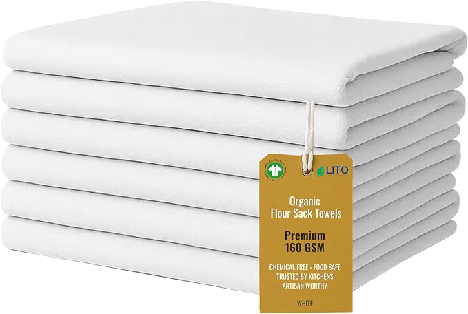 Flour Sack Towels | Tea Towel for Crafts| Kitchen Dish Cotton Blank Towel for Embroidery| Baking Bread Proofing Linen Cover| Super Absorbent Quick Dry| 6 Pack 28"x28" White