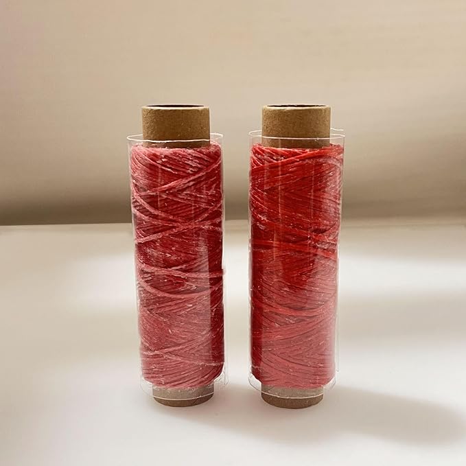 2 PCS Leather Sewing Waxed Thread, Each of 33 Yards 150D Sewing Thread Cord for Leather Craft DIY Supplies, Shoes Repairing, Deep Red and Red