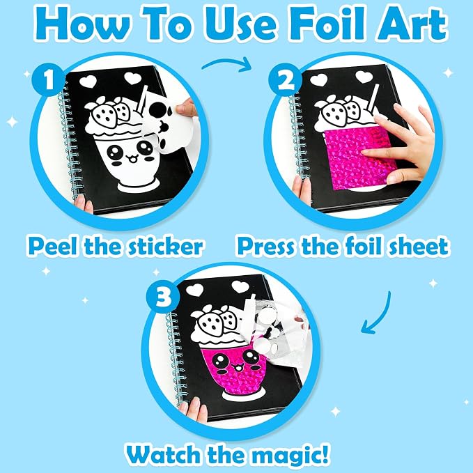 FUNNYB&G Foil Art Craft Kit for Kids, Sparkly Birthday Gift Toy for Kids | No Mess, Kids Ages 4-10 Create Sparkling Artwork, A Creative Gift for Birthdays, Holidays, Travel Activities,Screen-Free Fun