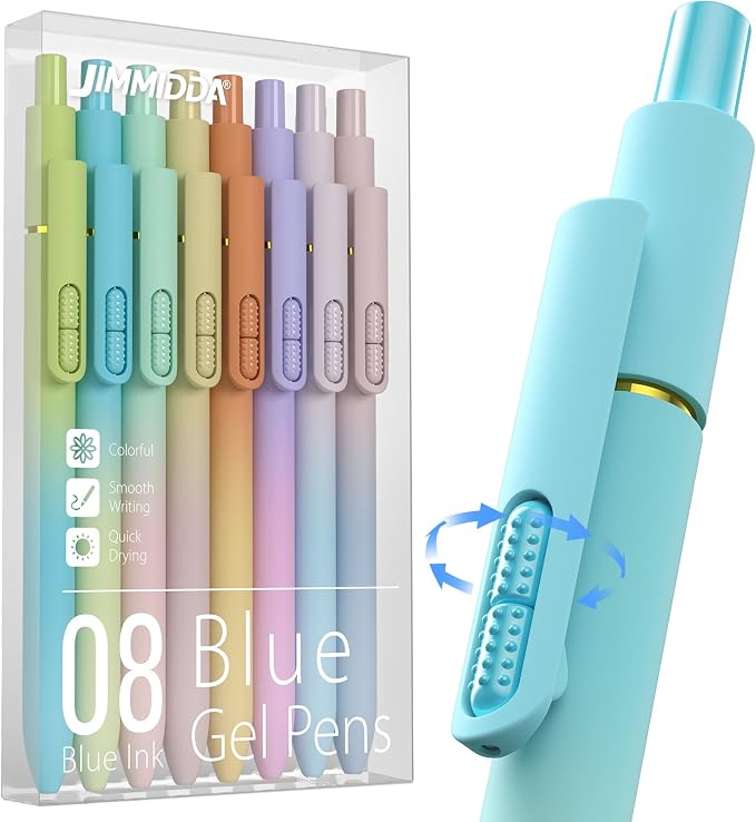 8 Pack Blue Gel Pens - 0.7mm Medium Point, Quick Drying Blue Ink