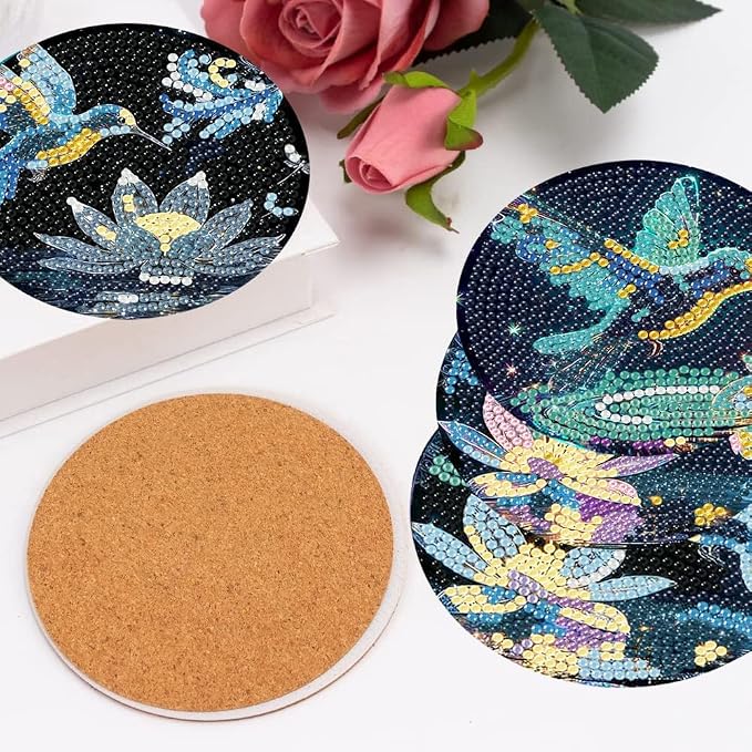 8 Pcs Diamond Art Coasters Kits, Hummingbird Diamond Painting Coasters Kits