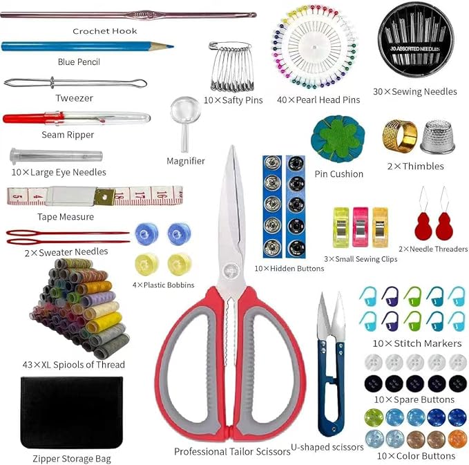 197PCS Sewing Kit for Adults, 43 XL Thread Spool, Beginners with Advanced Large Sewing Sets, Suitable for Travelers, Adults, Children, Beginners, Emergency Items, DIY and Family Sewing Kit