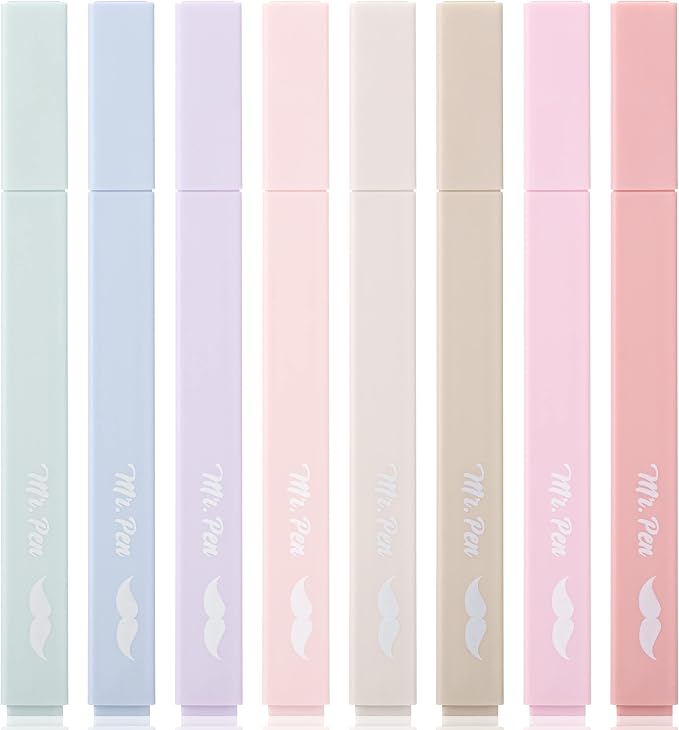 Mr. Pen- Aesthetic Highlighters No Bleed, 8 Pack, Muted Pastel Color | Chisel Tip, Cute Highlighters Assorted Colors for Journaling, Highlighting, Underlining, Fast Dry, Back to School Supplies