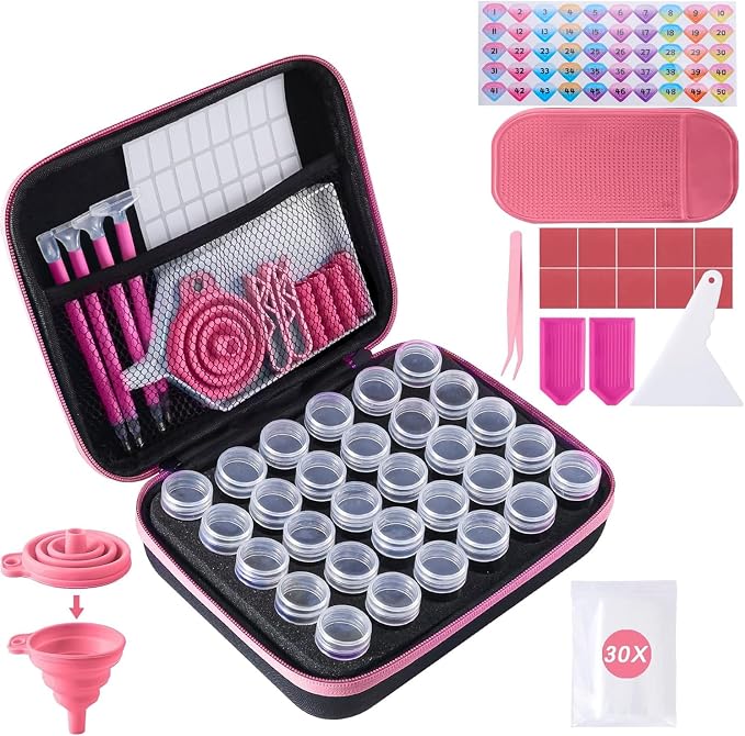 LYMUSUMI 30 Slots Diamond Art Storage Containers Diamond Painting Tools | Portable Bead for Adults Storage Boxes for Diamond Painting Accessories and Tools（Pink）