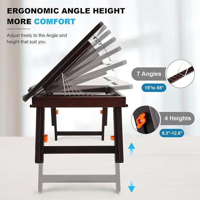 Nnewvante Drawing Table, Foldable Drafting Desk, Adjustable Height & Angle