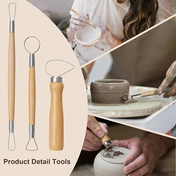 Amrules 31 Pcs Polymer Clay Sculpting Tools Kit for Adults, Light Yellow | Multi-Functional for Carving, Dotting & Molding, Ideal for Art Class & Pottery Studio, Comes with Zipper Storage Bag