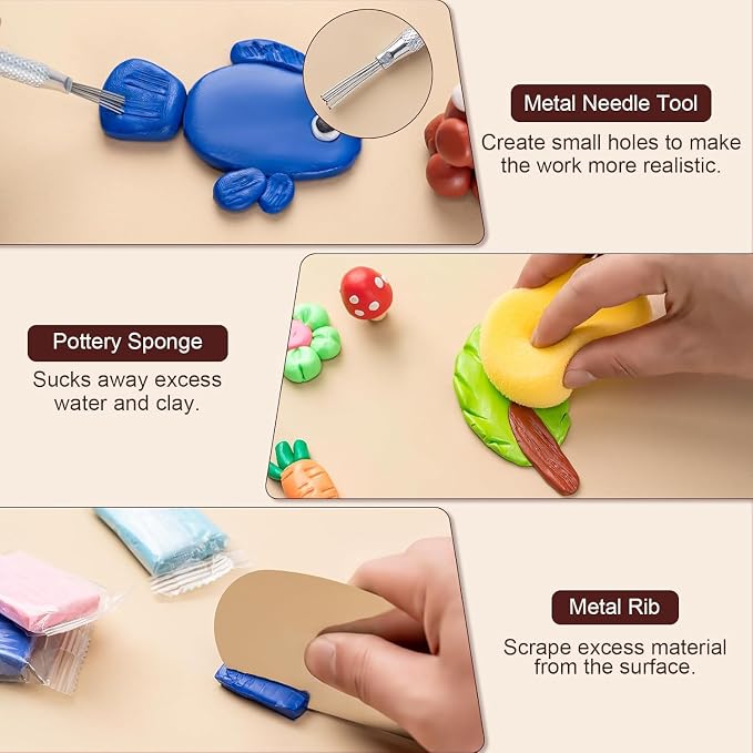 Y9A5N0K3O 27pcs Clay Tools,Pottery Kit,Practical Polymer Clay Sculpting Tools Kit,Air Dry Clay Set for Kids and Adults,Pottery Craft,Dotting,Carving, Drawing,Molding,Modeling,Shaping
