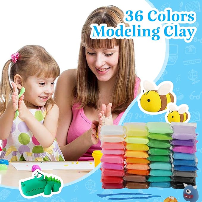 36 Colors Air Dry Clay, Modeling Clay for Kids DIY Starter Kits, Model Magic, Non-Sticky,with Sculpting Tools, Great Gift for Children, Adults and Artists