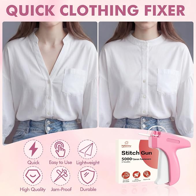 Stitch Gun for Clothes, Tagging Gun, Quick Clothing Fixer, Pink