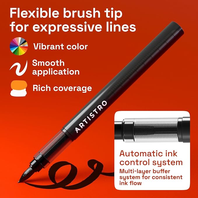 ARTISTRO Black Acrylic Paint Markers - Brush Tip - Set of 2