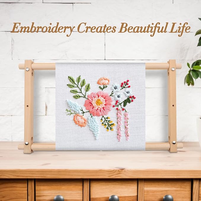 ZOCONE Beech Wood Tapestry Scroll Embroidery Frame, Cross Stitch Frame Holder, 12"x21" Quilting Frame, Needlepoint Frame, Scroll Frame for Cross Stitch, Needlepoint, Sewing, Embroidery Projects (B)