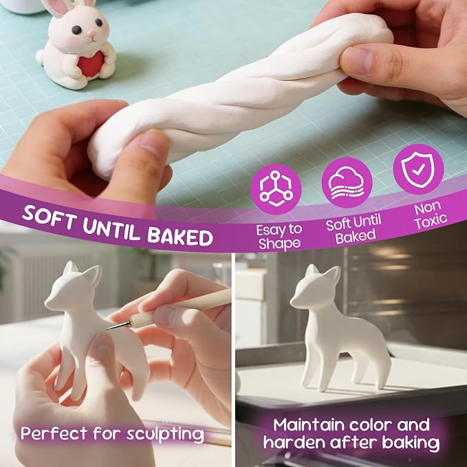 CALPALMY Oven Bake Polymer Clay 10lb with Tools Kit, White Sculpting Material for Modeling & Crafts, Soft Until Baked, Non-Toxic DIY Clay for Figurines, Miniatures, Jewelry & Pottery Projects