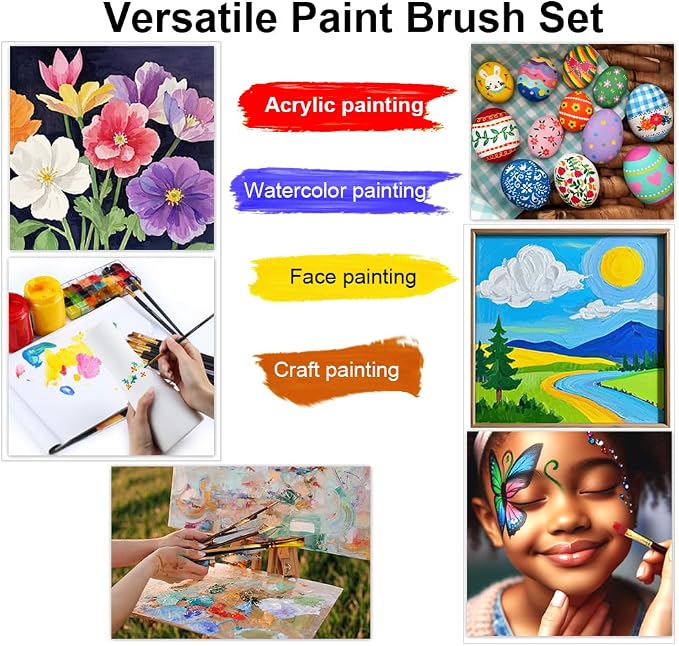 Transon Artist Paint Brush Set of 12 for Acrylic Watercolor Gouache Oil Craft Painting Red