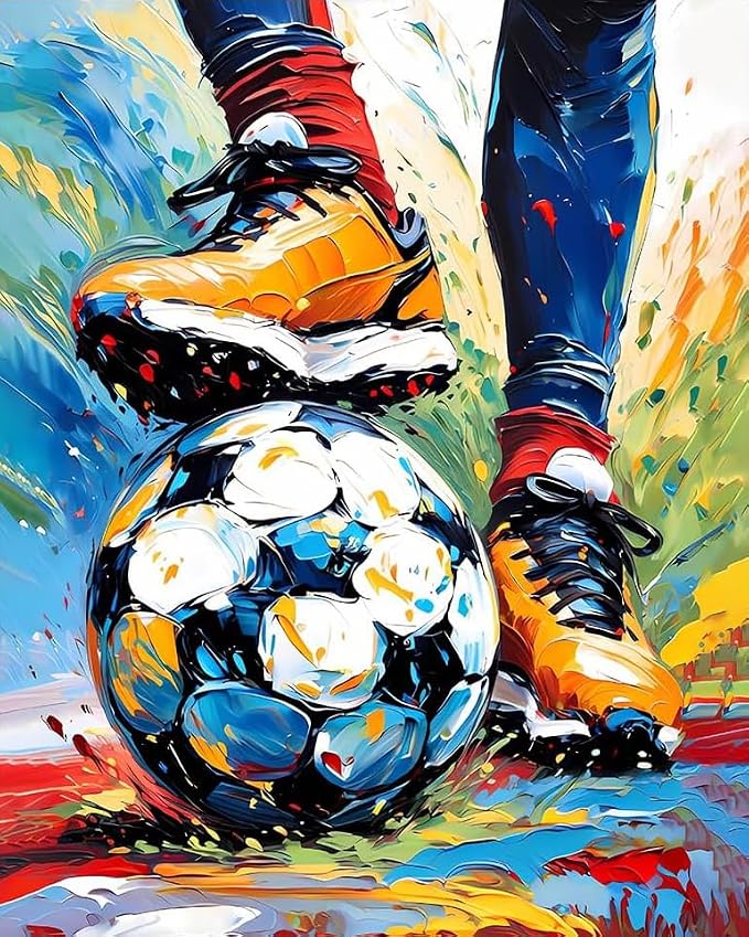 Paint by Numbers Kit for Adults, Soccer Player Painting, 16 x 20 Inch | DIY Adult Paint by Number Kit on Canvas for Beginners, without Frame, Sports Wall Decor, Stress Relief Craft Gift
