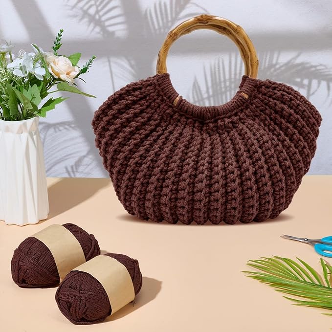 ACRNIGHEET Crochet Bag Kit for Adults Coffee Colored Handbag Crochet Kit for Beginners Knitting Purse Starters Set DIY Craft Making Kit with Step-by-Step Instructions and Video Guidance