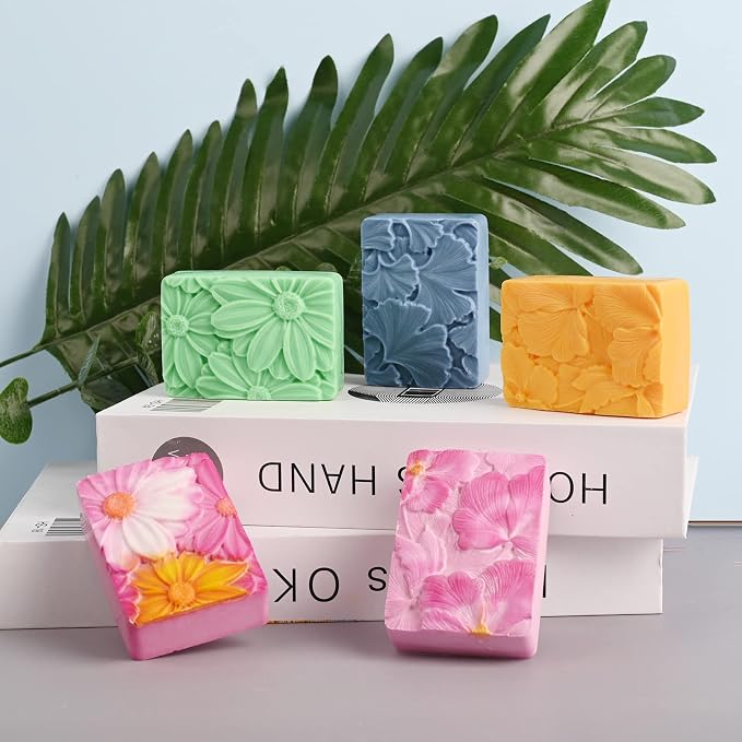 Soap Molds Silicone 3D Rectangular Flower Pattern Silicone Molds | 3D Rectangular Flower Pattern Silicone Molds for Handmade Craft Soap Bath Bombs Chocolate Bars DIY Candle Polymer Clay Design