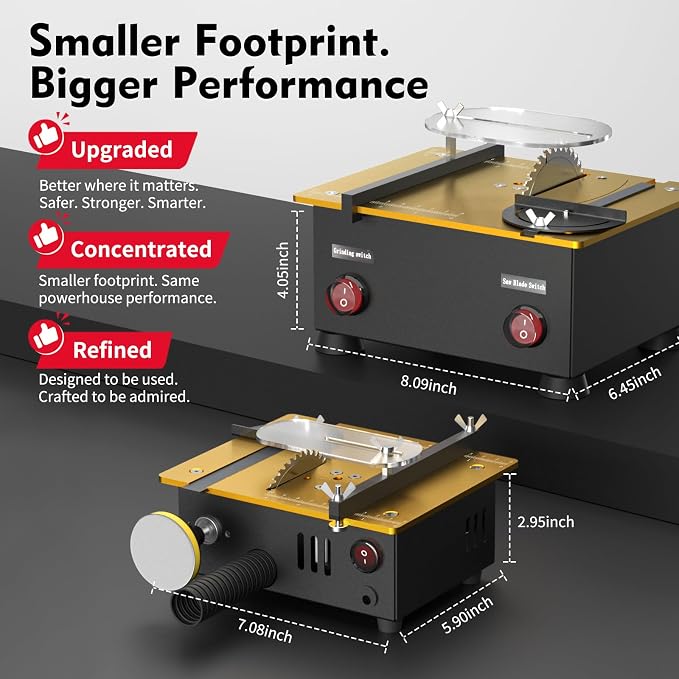 Super Mini Table Saw for Crafts & Hobbyists, [Dual Motor & Switches] 7 Speeds 200W Max, Multifunctional, 122+ Accessories, Cut/Engrave/Polish/Drill, Compact for Model Making, Gift for Creators