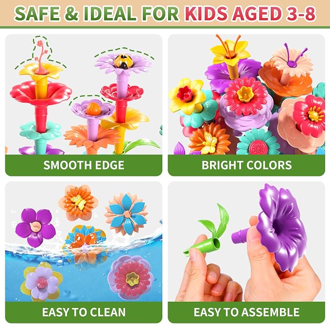 Garbo Star Flower Garden Building Toys for Girls, Educational Activity Preschool Birthday Gifts for 3 4 5 Year Old Girls, Toddler Building Stem Toys for Kids Toddlers Ages 3-5
