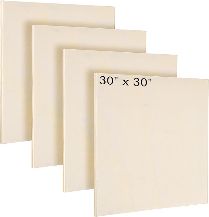 Aodaer 4 Pack Wood Panels 30 x 30 Inch Wooden Panels Canvas Unfinished Craft Wood Boards Panel for Art Crafts Acrylic and Oil Painting Pouring DIY Projects