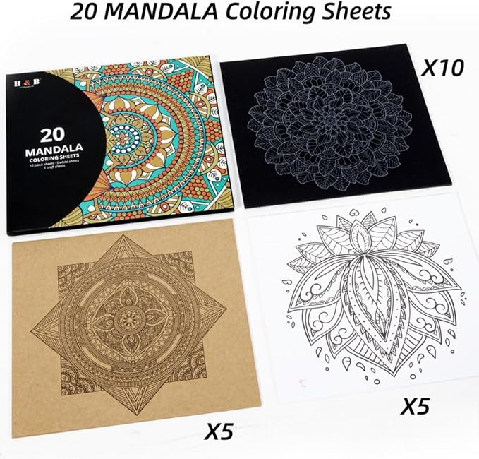 H & B 120 Colored Pencils Set for Adults with 3-Color Coloring Book & Case | Artist Soft Oil-Based Cores, Black Wood, Mandala Coloring for Stress Relief, Portable Drawing Kit with Sharpener & Eraser