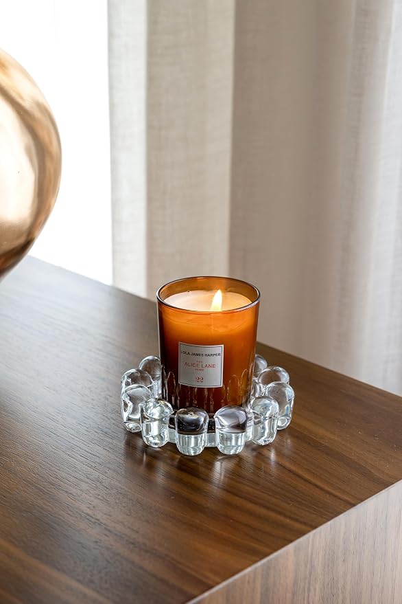 Alice Lane Home Collection Original Clear Glass Large Bubble Candle Dish | Votive and Candle Plate, Pillar Holder, Diffuser Base, Wax Catcher, Decorative Tray, Jewelry Catchall, Tablescape Accent