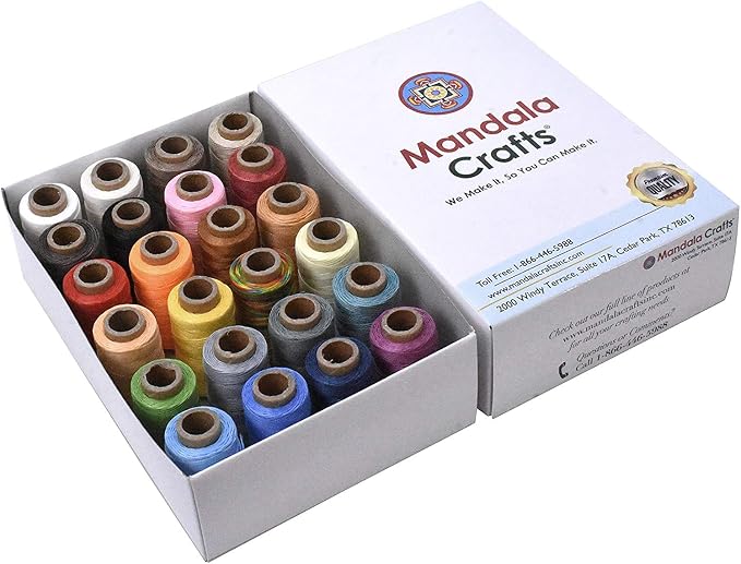 Mandala Crafts 150D 0.8mm 24 Assorted Leather Sewing Flat Waxed Thread