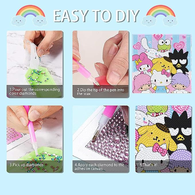Fuinkqe Small Diamond Art Kits for Kids with Frame,Cartoon Diamond Painting Kits for Kids Ages 6-8-12,Paint with Diamonds Gem Art Mosaic Kits for Gifts and Home Decor 7X7 Inch