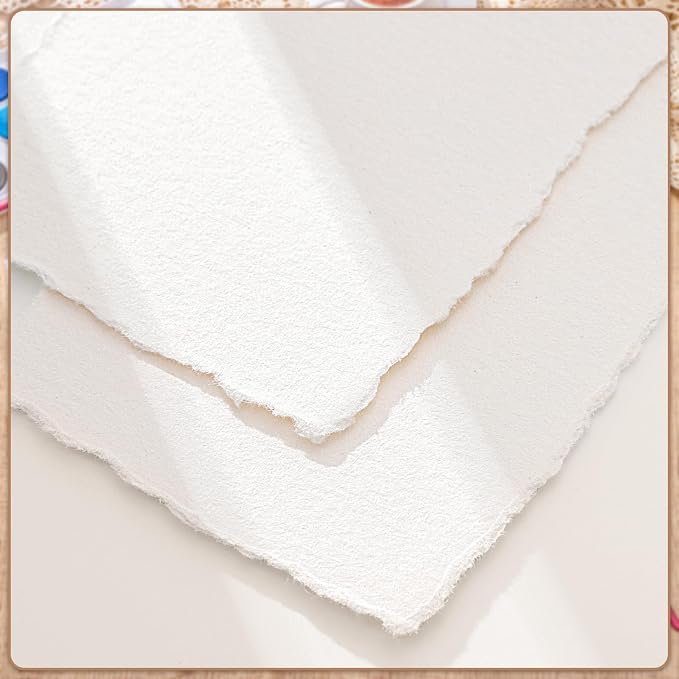 Watercolor Paper 8.5 x 11, 160 GSM Deckled Edge Handmade Paper, 50 Sheets