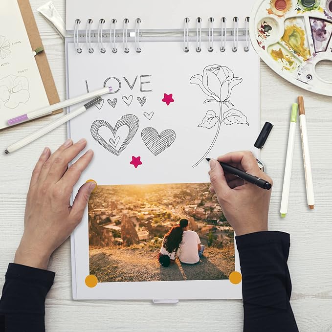 80 Pages Scrapbook Album with 15 Metallic Markers,Craft Paper Photo Album for Wedding and Anniversary, Family DIY Scrapbook Accessories with Scrapbooking Stickers Corners,White