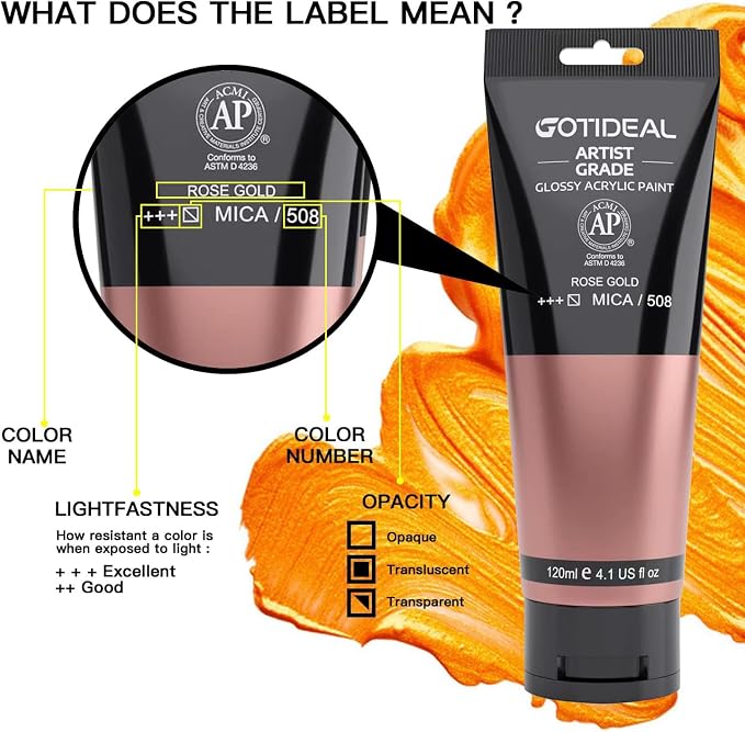GOTIDEAL Acrylic Paint Metallic Rose Gold(120ml, 4.1 oz) | Non Toxic, Non Fading, Rich Pigments,for Painters, Adults & Kids,Ideal for Canvas Wood Clay Fabric Ceramic Craft Supplies