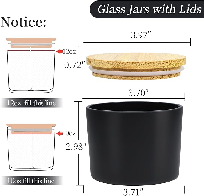 CONNOO 8 Pack 12 OZ Black Glass Wide Mouth Candle Jars