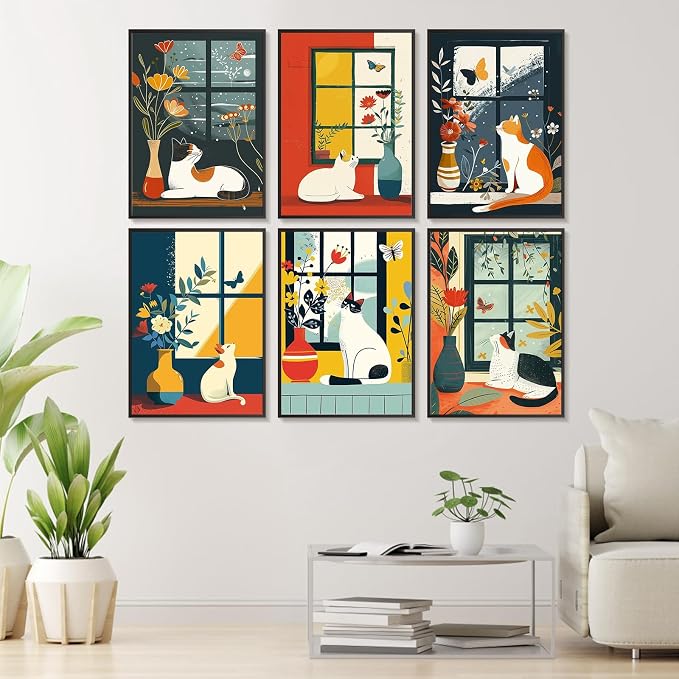 Offito 6 Pack Paint by Numbers Kit for Adults, Flowers Vase Cat, 10x14 Inch | Acrylic Number Painting Set, DIY Canvas Art Craft Kit, Beginner Friendly, Home Wall Decor, Stress Relief Relaxing Hobby Gift