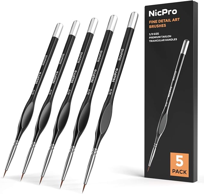 Nicpro 5 PCS Detail Paint Brushes, Extra Fine Tip 000 Miniature Brush Set | 3/0 Artist Small Micro Brushes for Acrylic Watercolor Oil, Paint by Number, Craft, Models Rock Painting Army (Black)